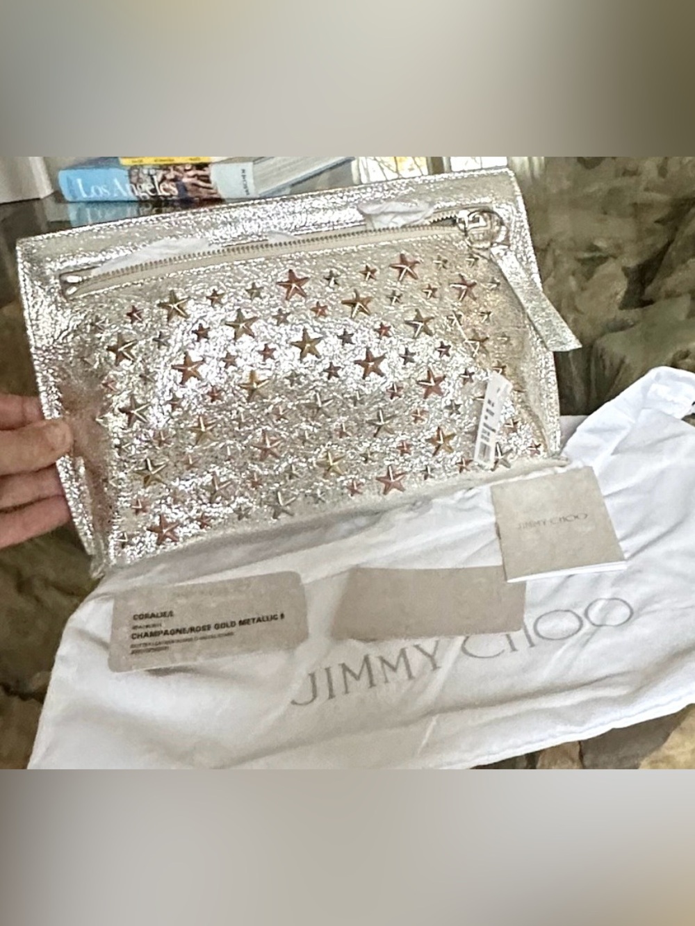 SOLD OUT Jimmy Choo Star Stud Metallic Leather Clutch NWT - Picture 2 of 13